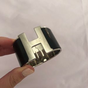 Hermès Black Clic Clac Enamel Cuff Bracelet